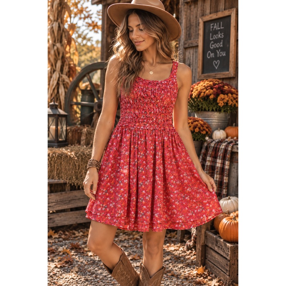 NWT Free People Petunia Mini Overall Dress Pink Poppy Combo Floral Smocked XS - Picture 1 of 15